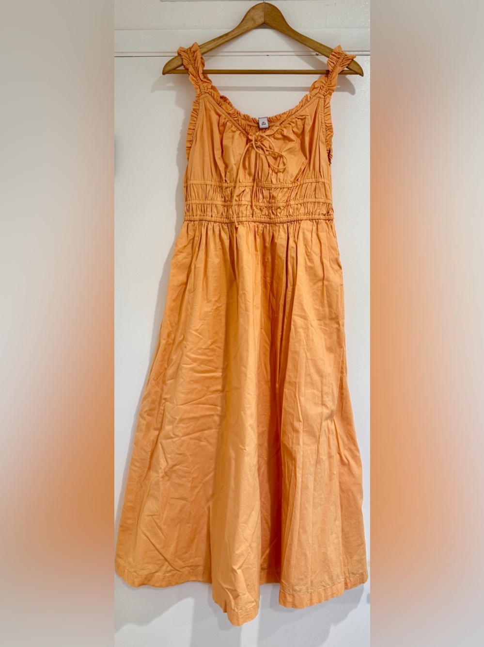 Old Navy Orange Cottagecore Peasant Ruffle Midi Dress 100% Cotton Boho Prairie M